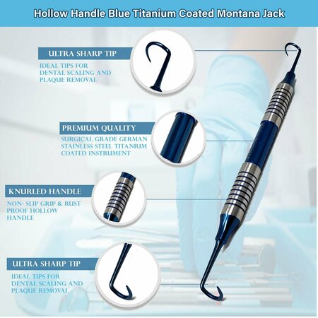 A2Z Scilab Hollow Handle Sickle Montana Jack Blue Titanium Double Ended Stainless Steel Dental Tool A2Z-ZR934